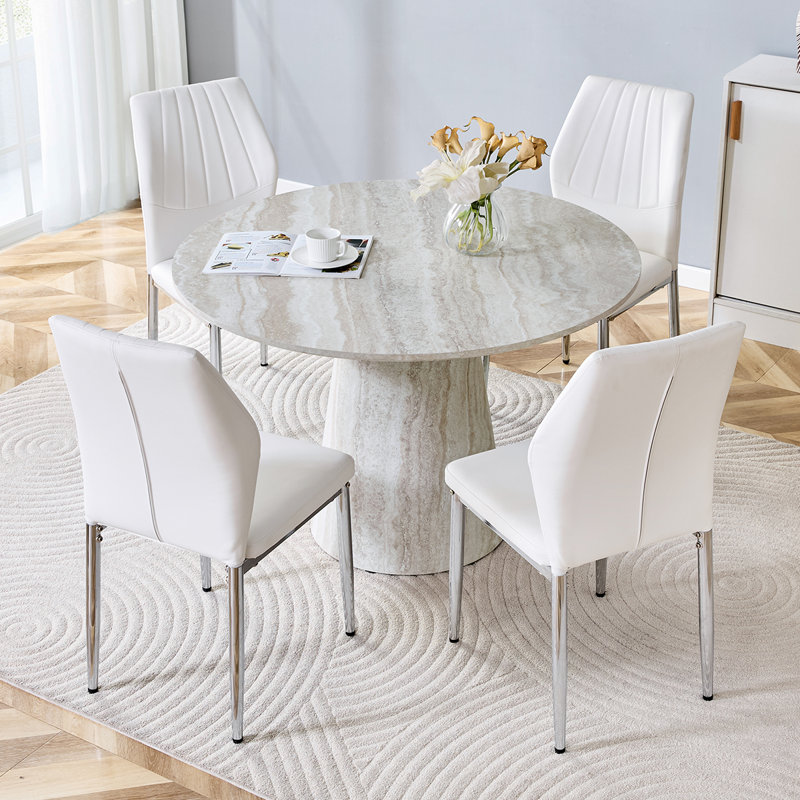 Ensemble de table de salle à manger 5 pièces 5 pièces, 45 po, 5 Pieces: Table, 4 Chairs, Blanc