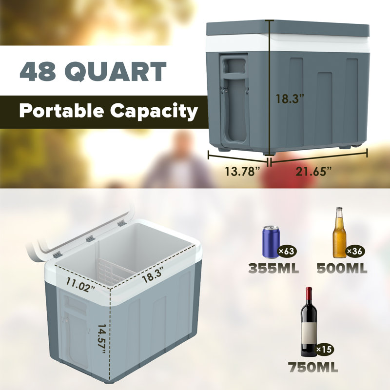 ADVWIN 12V Electric Car Cooler & Warmer with Wheels & Handle, 48 Quart (45 L) 12 Volt DC & 110V AC Portable Thermoelectric Fridge Plug in Cooler for Car/RV/Camping/Travelling/Truck/Picnic