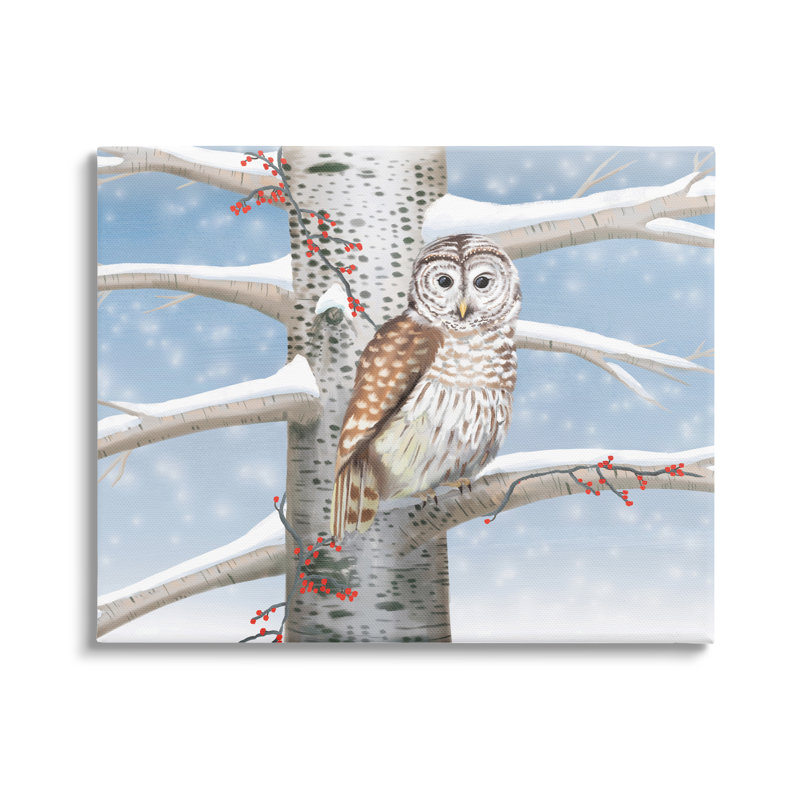 «Snowy Birch Tree Owl», impression sur toile, H 30 po x l 40 po x P 1,5 po