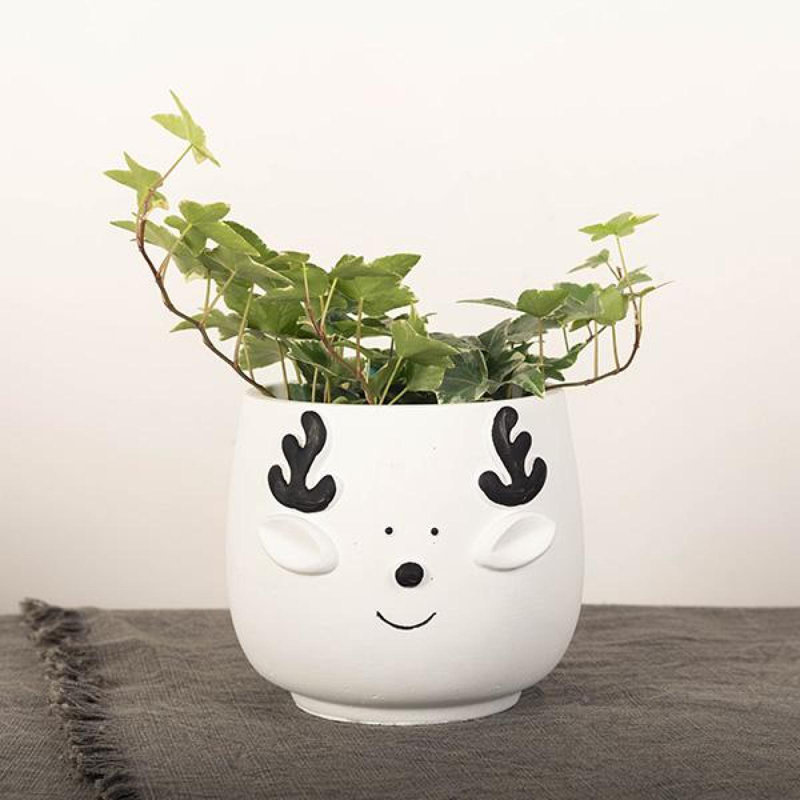Pot à fleurs Happy Reindeer Face, H 5,5 po x l 6,5 po x P 6,5 po