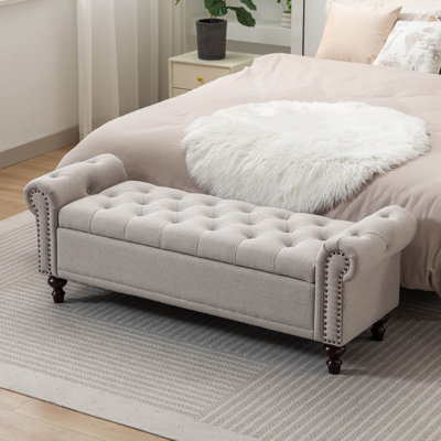 Velvet/Linen Upholstered Storage Bench With Segmented Storage Compartments