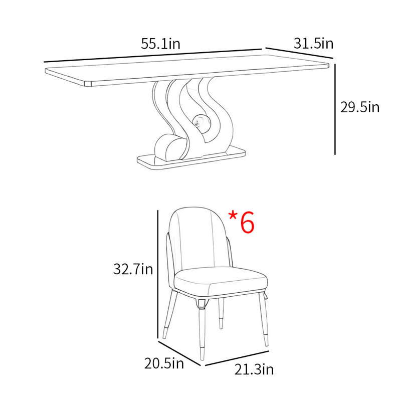 Ensembles de tables de salle à manger rectangulaires de style italien, H 29,5 po x L 55,1 po x l 31,5 po