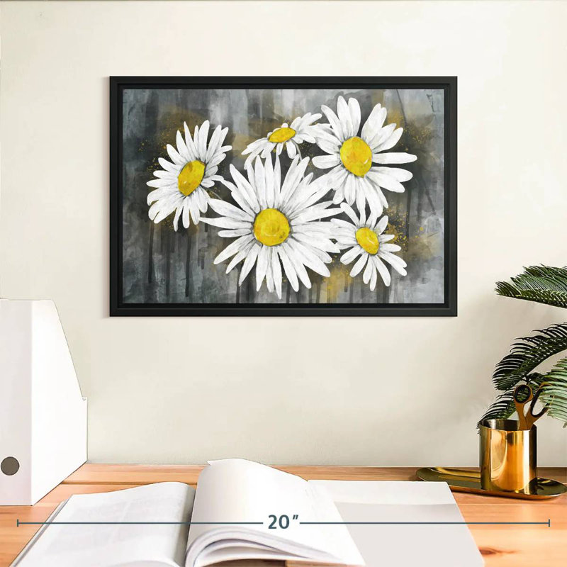 Bouquet de marguerites, Cadre flottant noir, 13 po x 9 po
