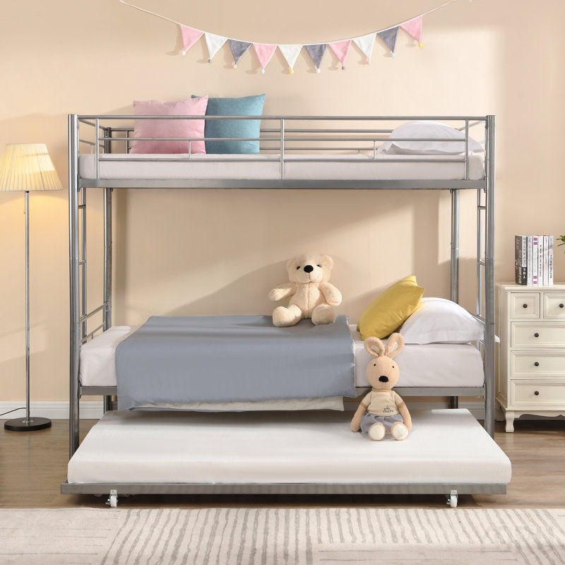 METAL BUNK BED WITH TRUNDLE  SILVER