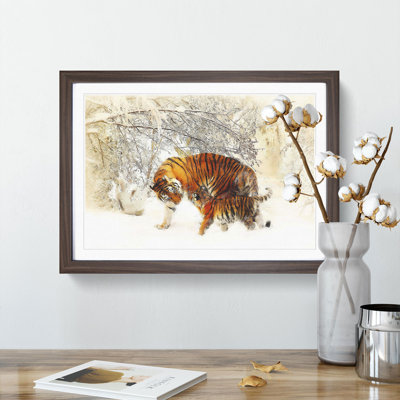 Mother Tiger and Cub in Winter - Picture Frame Graphic Art Print