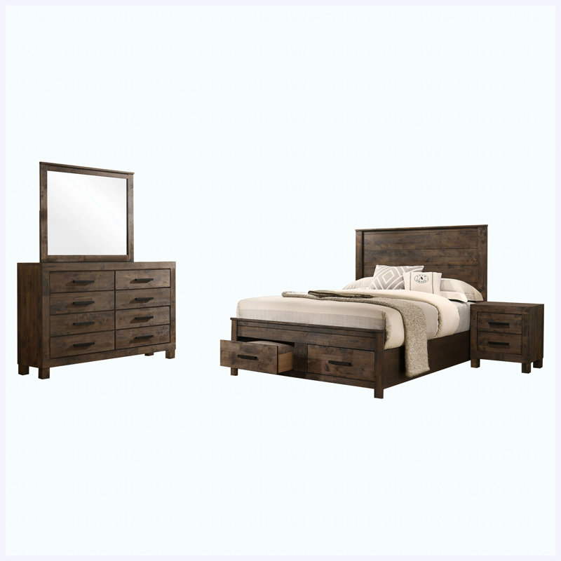 Ensemble de chambre avec très grand lit rustique brun doré 4 pièces