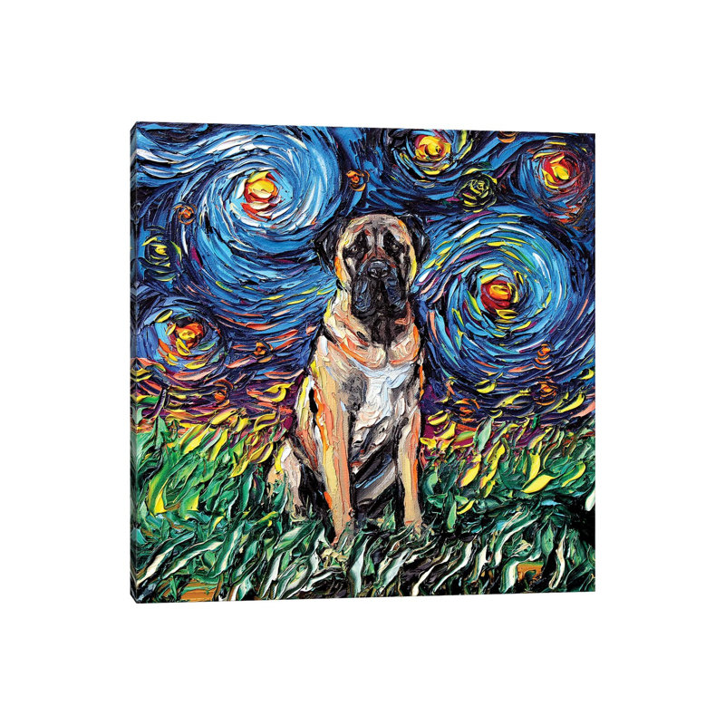 « Fawn Mastiff Night » par aja Trèves, reproduction d’art, H 12 po x l 12 po x P 1,5 po, Toile tendue, Pas de tapis