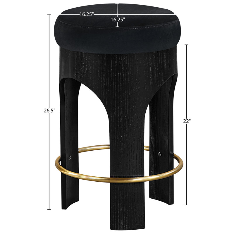 Tabouret de comptoir rembourré en velours Bocceli, Noir, Velours noir