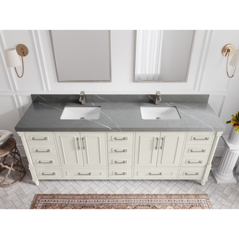 Ensemble de meuble-lavabo double 84 po Aberdeen, Gris Piatra, Albâtre