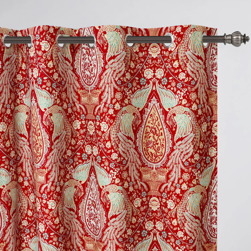 Rideaux sarcelle floraux pour chambre à coucher 80% occultant et isolant thermiquement doublé double couche rétro motif de paon obscurcissant les rideaux pour les œillets de salon 2 panneaux