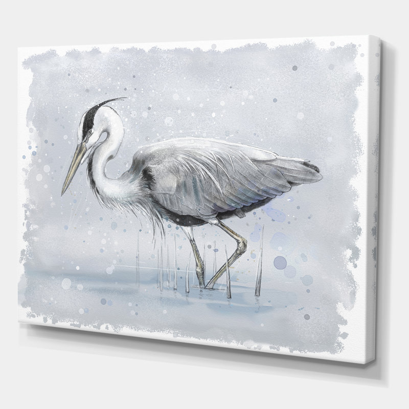 Héron cendré gris - peinture sur toile, Toile tendue, H 24 po x l 32 po x P 1 po