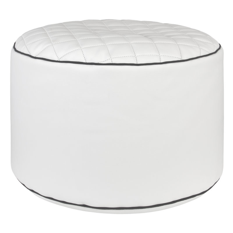 Belwood Faux Leather Bean Bag Ottoman/Pouf, White Faux Leather
