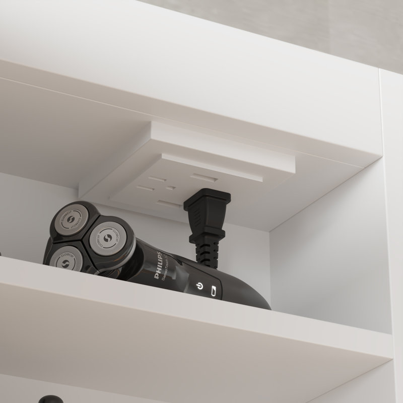 Armoire de toilette blanche à panneau de particules avec 2 ports USB
