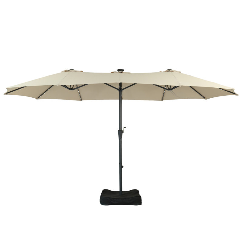 Parasol de patio 15 pi avec base et lumières solaires, Kaki