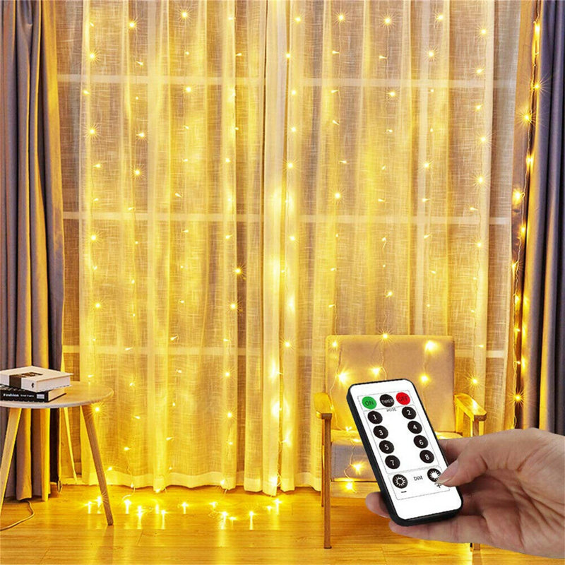 300 lumières de rideau décoratives pour la maison, colorées, Blanc chaud
