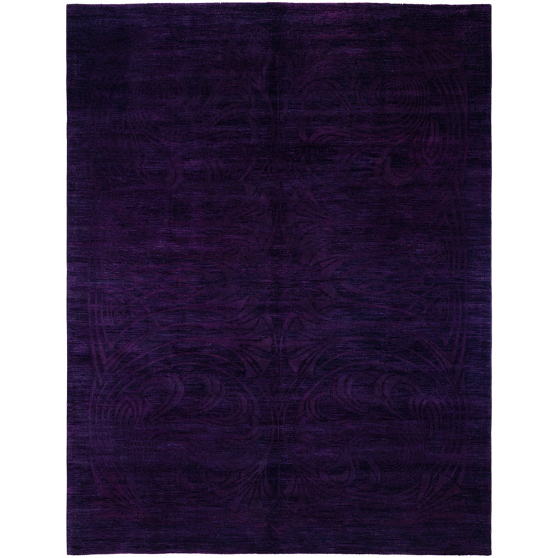 Tapis mauve en laine noué à la main de style moderne et contemporain 8 pi 10 po x 11 pi 8 po Caceres