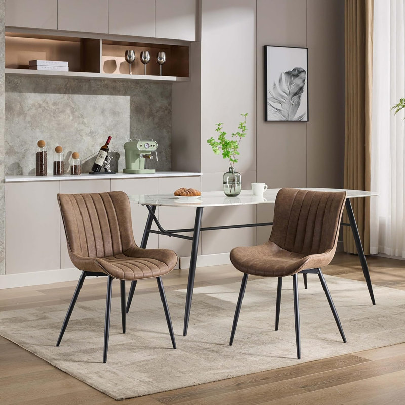 Ensemble de 2 chaises de salle à manger rembourrées de style moderne Mid-Century sans accoudoirs, Brun