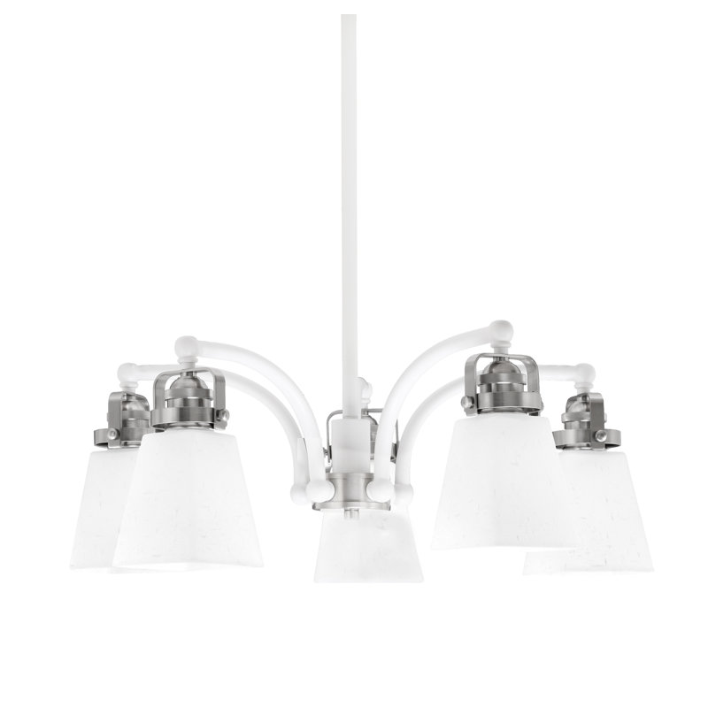 Lustre avec 5 lumières Easton, Blanc / nickel brossé