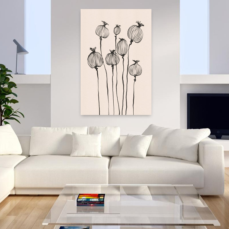 Art contemporain coquelicot, H 36 po x l 24 po