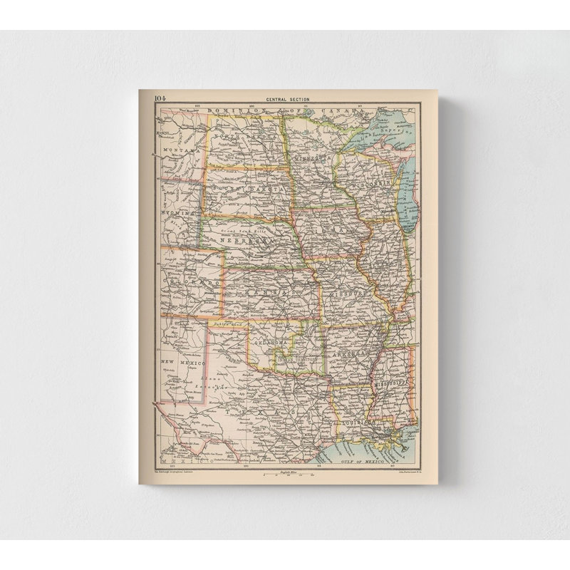Centre des États-Unis - Bartholomew 1892, impression d'affiche carte des États-Unis, petite cabane américaine, décoration murale, hôtel américain, reproduction d'art