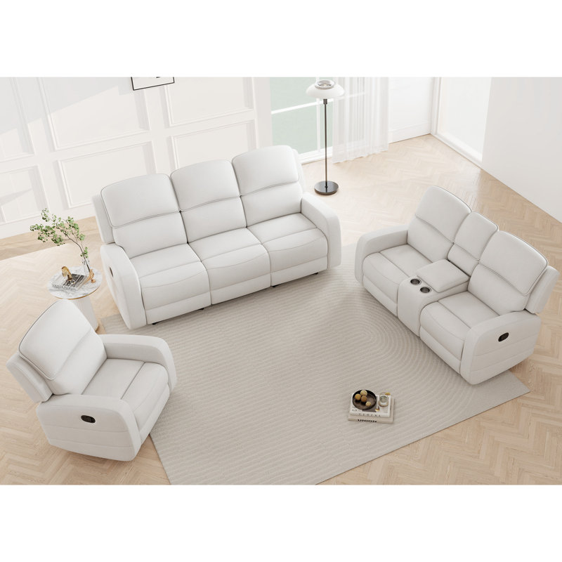 Ensemble de salon inclinable manuel confortable et rembourré 3 pièces avec console centrale