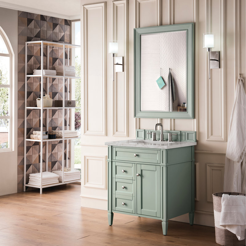 Dussault 30'' Single Bathroom Vanity with Top, Sage Green, White Zeus, 8" Widespread
