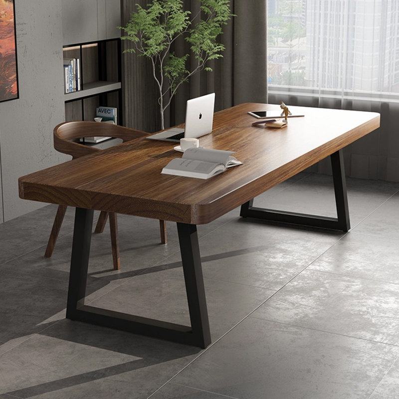 Bureau rectangulaire en bois massif brun noyer + noir, H 29,53 po x l 70,87 po x P 31,5 po