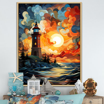 «Coastal Stormy Sunset Lighthouse Breeze II» - art mural phares