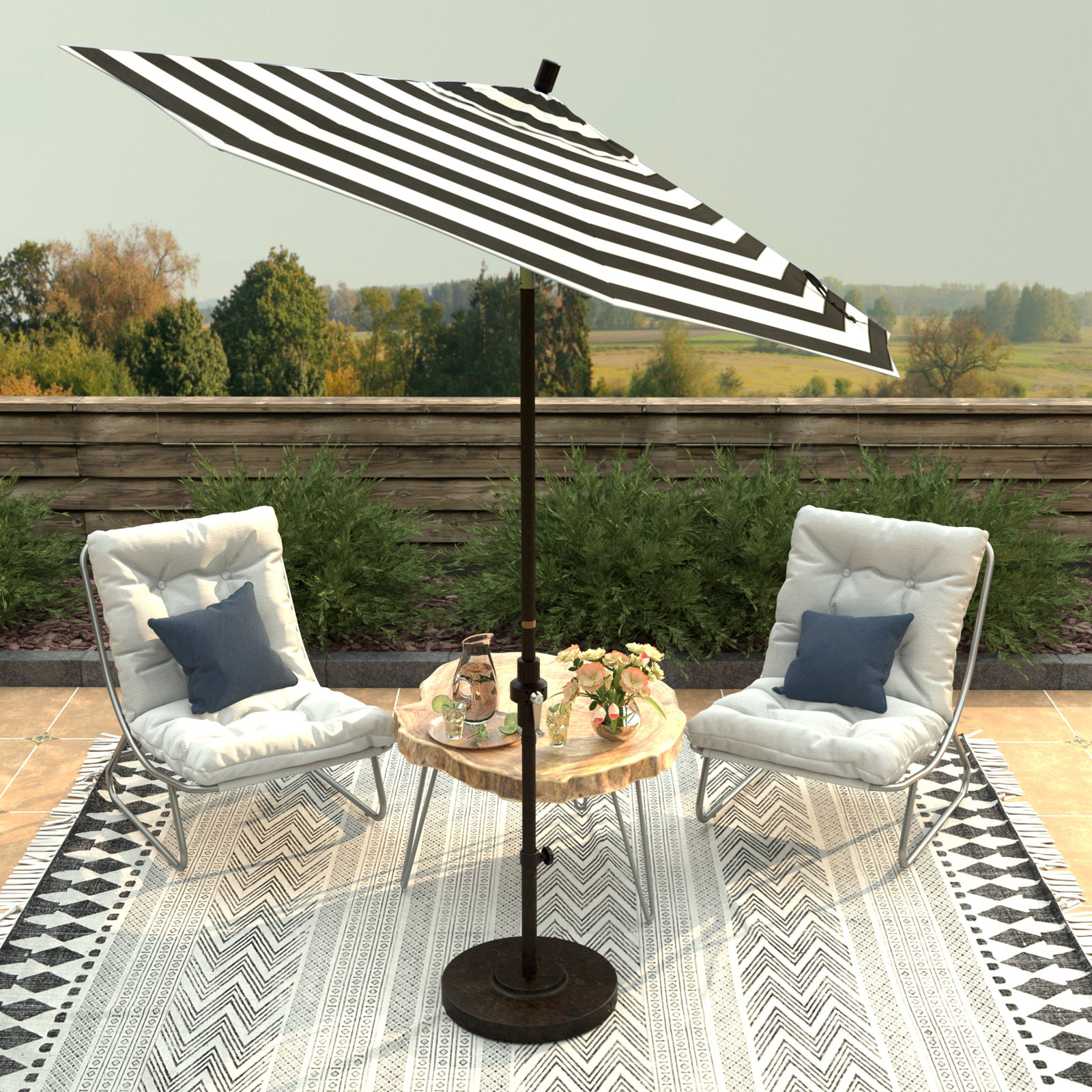 Che 90'' Outdoor Umbrella, Cabana Classic Black Stripe Sunbrella®