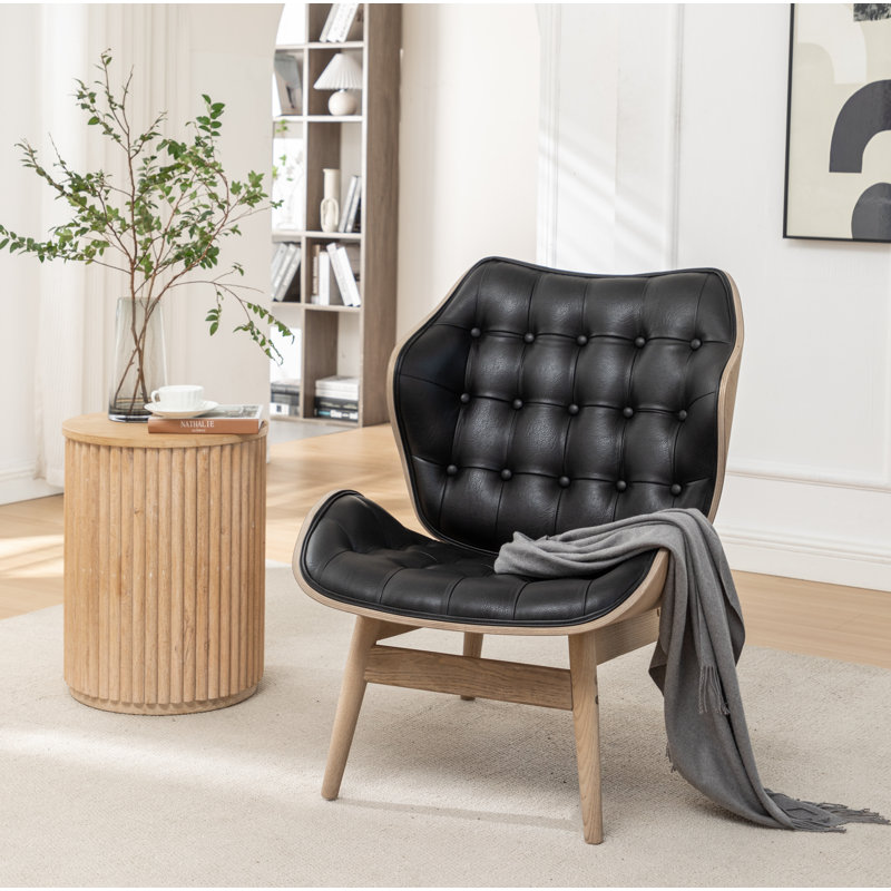 Fauteuil à oreilles capitonné Jeyshan, Similicuir noir