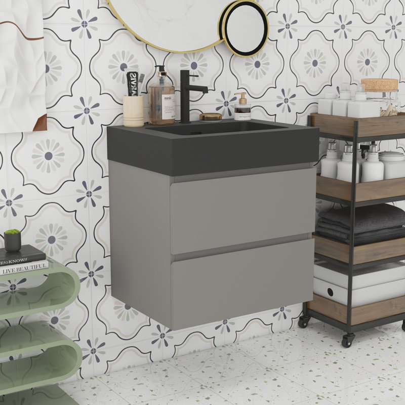 Grand meuble-lavabo mural avec rangement Modern, Noir, noir, noir, noir, Gris
