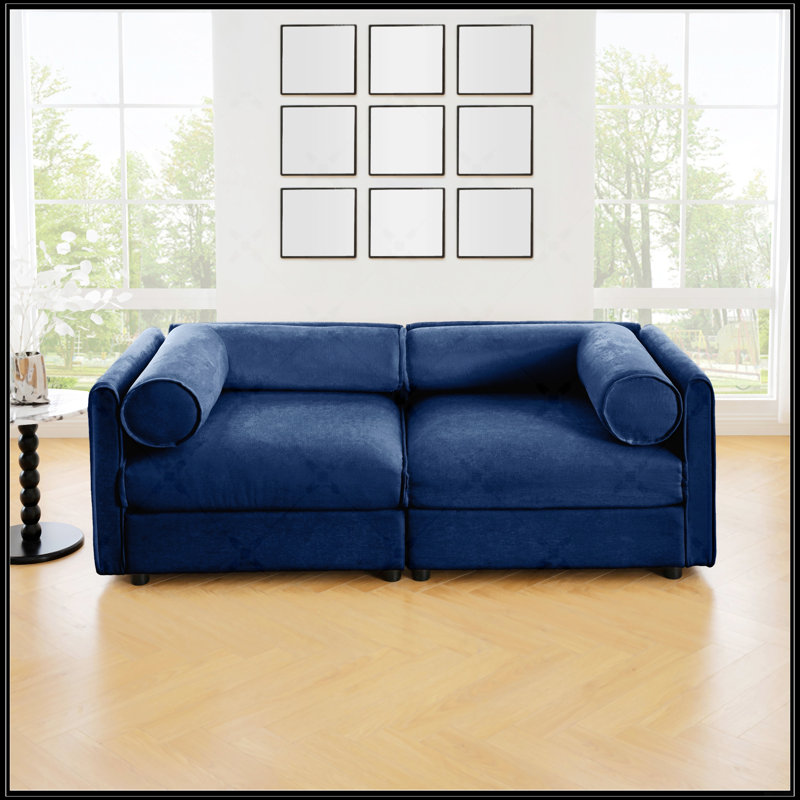 Canapé en chenille 2 places avec siège de rangement, Bleu