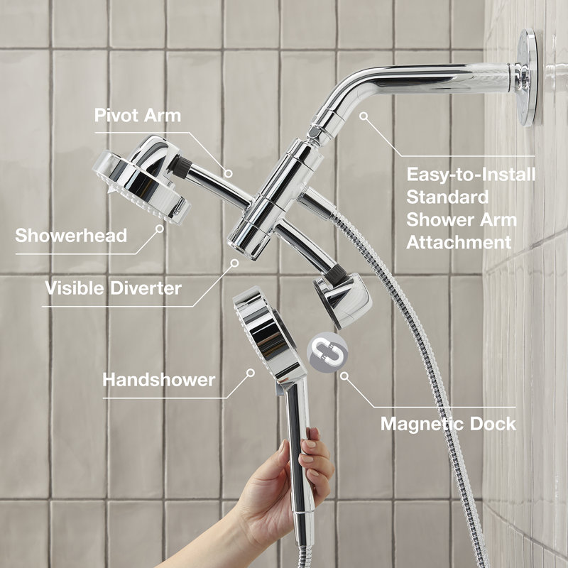 Awaken 2-In-1 Multifunction Shower Combo Kit, Showerhead and Handshower Set, 2.5 GPM, Chrome