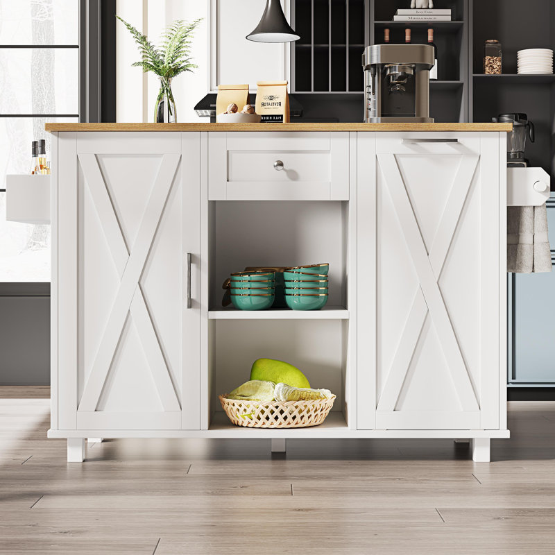 Kitchen Island With 2 Doors And 2 Drawer, White