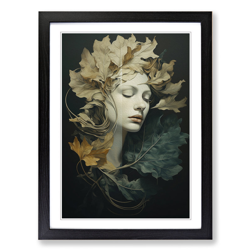 Leaf Classicism - Single Picture Frame Print on Wood, Black Framed, 64cm H x 46cm W x 2cm D