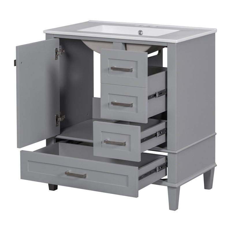 30" Single Bathroom Vanity with Ceramic Top, Gray