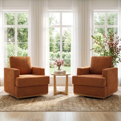 Ensemble de 2 fauteuils pivotants modernes avec base en bois massif