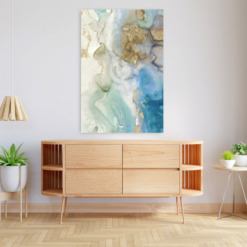 Emerald Pool I, art abstrait océanique éthéré, H 48 po x l 32 po
