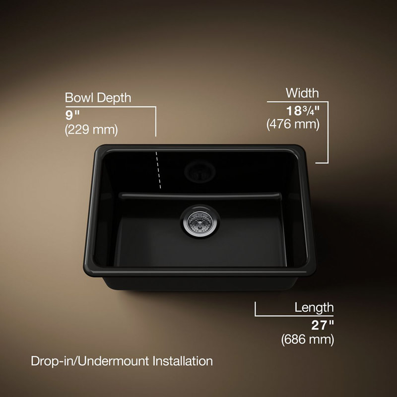 IronTones® Kohler 27" L x 18.75" W Dual Mount Kitchen Sink, Black