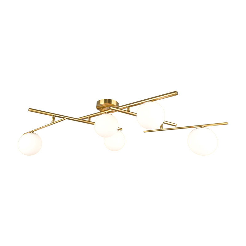 Plafonnier semi-encastré 5 lumières Modena, Plaqué laiton brossé, Blanc