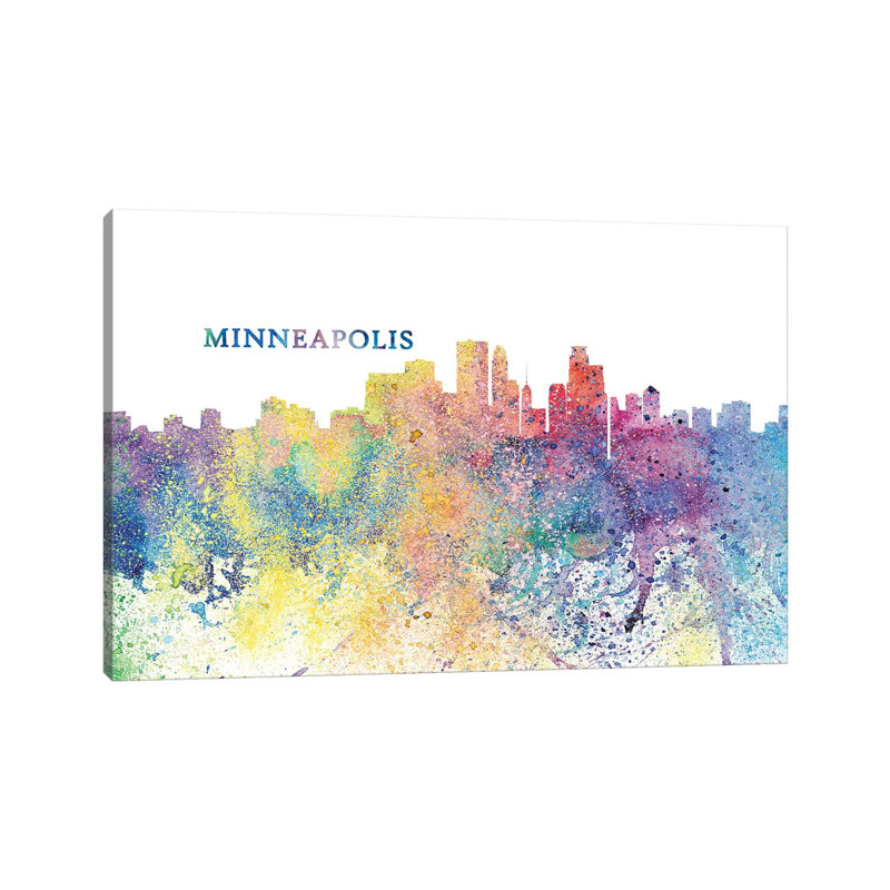 Minneapolis Minnesota Skyline Silhouette Impressionistic Splash by Markus & Martina Bleichner - Wrapped Canvas Print