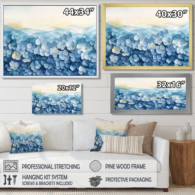«Abstract Hydrangea Horizon Of Simplicity IV», art mural sur toile, Impression d'un seul cadre photo, H 12 po x l 20 po, Doré