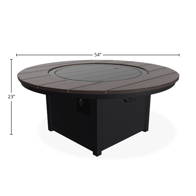 54" Round Rustic Polymer Fire Table with Propane Shelf, Black/Chestnut