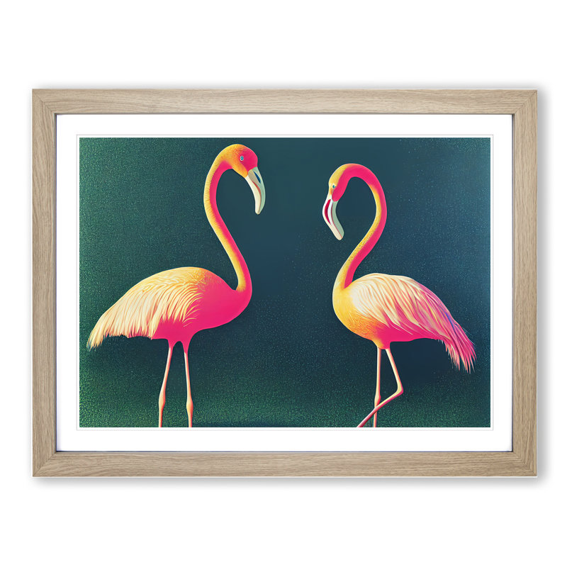 Splendorous Flamingos - Framed Print, 34cm H x 46cm W x 2cm D, Oak