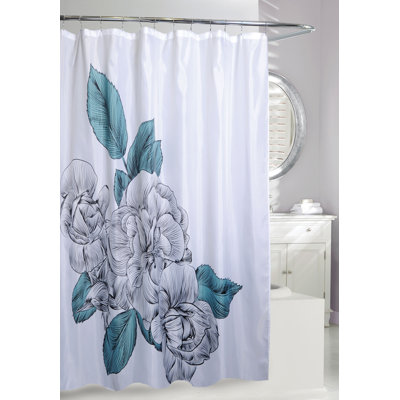 Blue Sketch Floral Shower Curtain