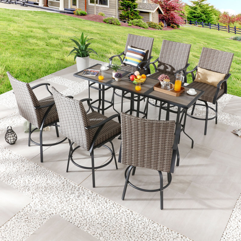 6 - Person Wicker Patio Dining Set with Square Table