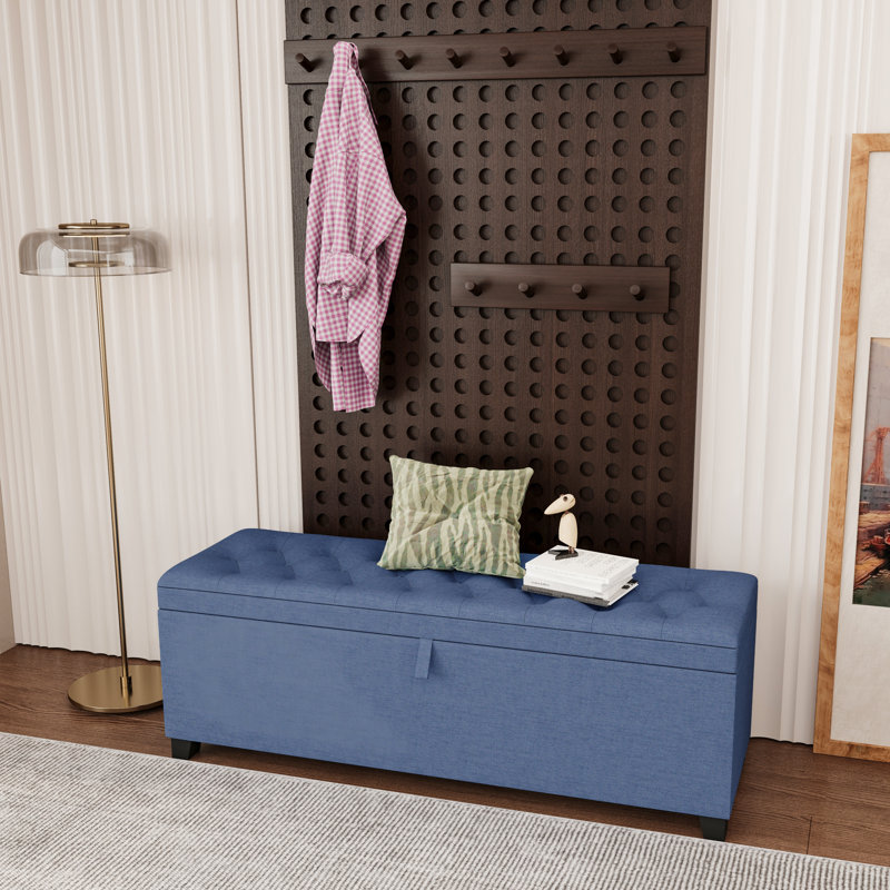 55.3 Inch Blue Linen Storage Ottoman Entryway Bench: Stylish, Functional, And Versatile Storage Solution