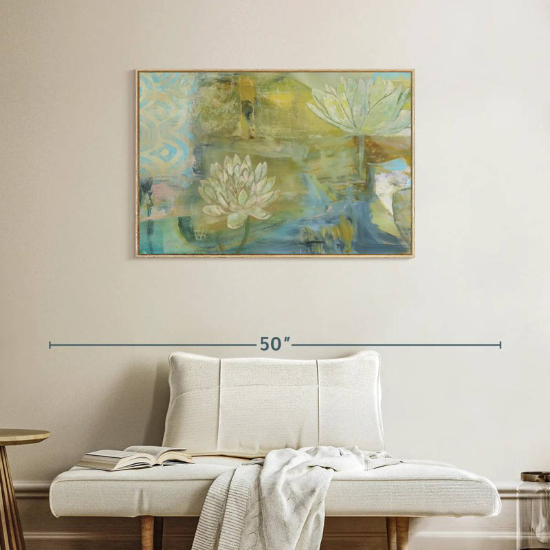 Lotus Dream, 37 po x 25 po, Cadre flottant en bois naturel