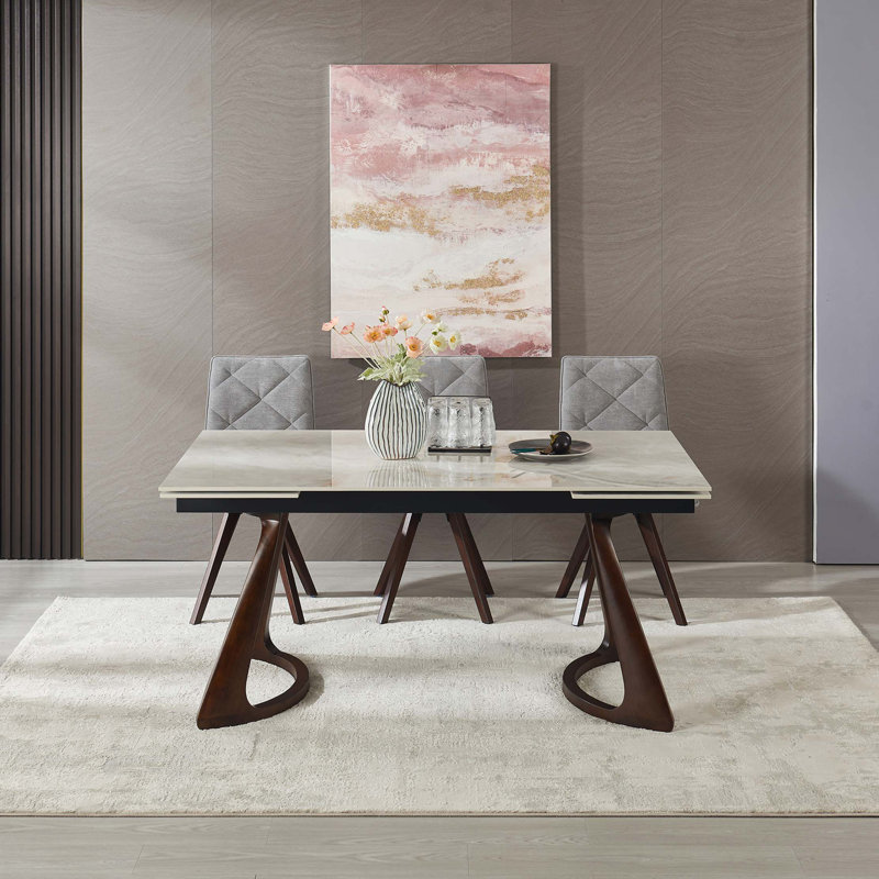 Table en pierre frittée rétractable avec conception extensible et stabilité robuste