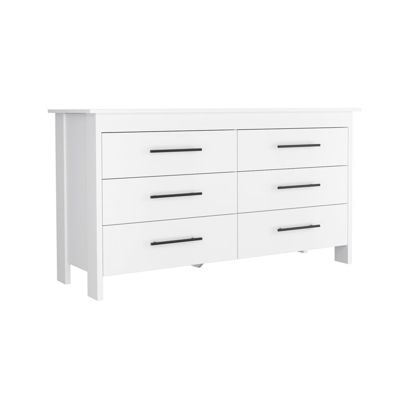 Commode double 6 tiroirs Wezz, chambre à coucher, blanc
